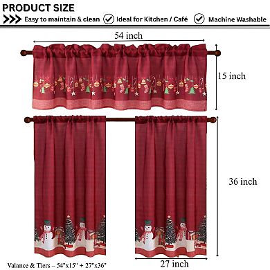 Marcielo Christmas Kitchen Curtains 3 Piece Set Holiday Window Valance and Tiers