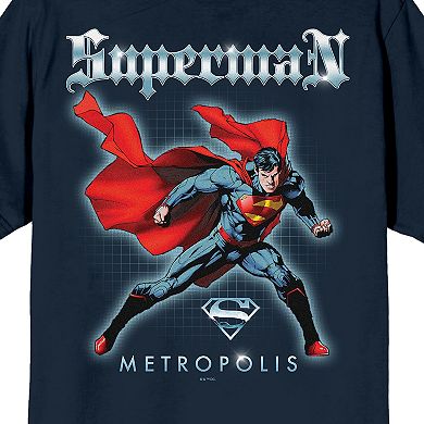 Men's Superman Chrome Logo & Action Pose Graphic Tee