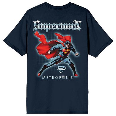 Men's Superman Chrome Logo & Action Pose Graphic Tee