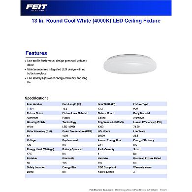 Feit LED 2.4 in. H X 13.2 in. W X 13.2 in. L Aluminum White LED Ceiling Light Fixture