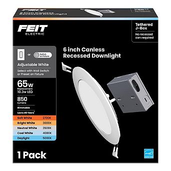 Feit Electric White 6 in W LED Canless Recessed Downlight 13 W