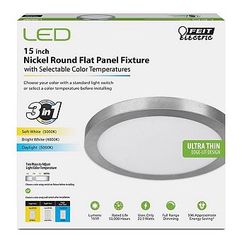 Feit Electric 1 in H X 15 in W X 15 in L Nickel Silver LED Flat Panel Light Fixture