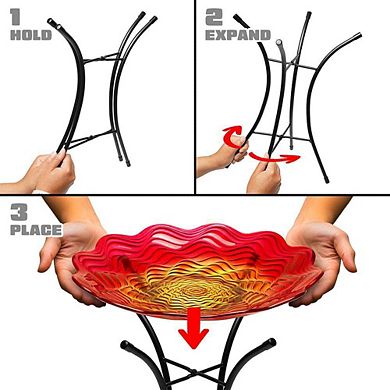 G128 19 Inch Height Glass Red Bird Baths Bird Feeder with Metal Stand