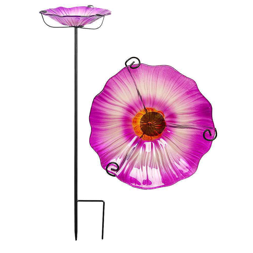 G128 29 Inch Height Glass Purple Flower Bird Baths Bird Feeder