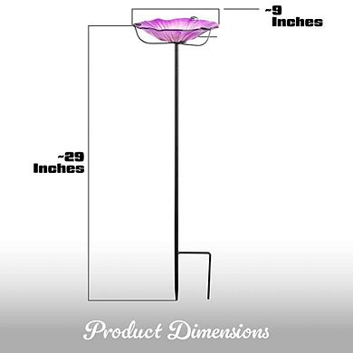 G128 29 Inch Height Glass Purple Flower Bird Baths Bird Feeder with Metal Stake