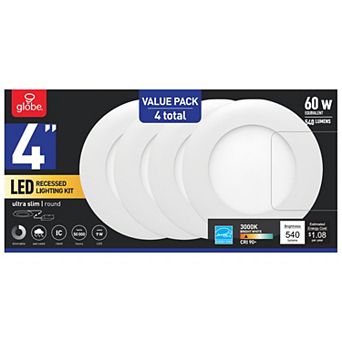 Globe Electric Ultra Slim Energy Star White 4 in W Aluminum LED Canless Recessed Downlight 9 W