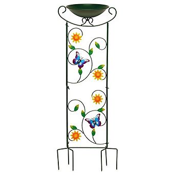G128 35 Inch Height Iron Butterfly Bird Bath Bird Feeder with Trellis and Bowl
