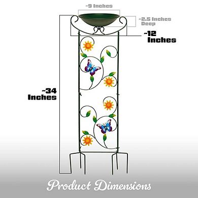 G128 35 Inch Height Iron Butterfly Bird Bath Bird Feeder with Trellis and Bowl