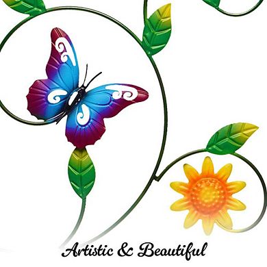 G128 35 Inch Height Iron Butterfly Bird Bath Bird Feeder with Trellis and Bowl