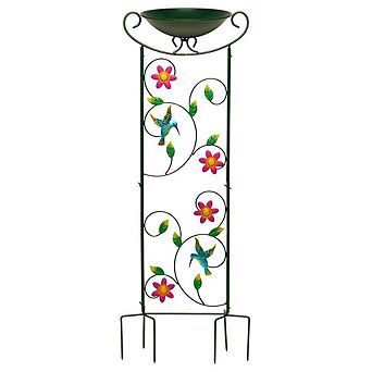G128 35 Inch Height Iron Hummingbirds Bird Bath Bird Feeder with Trellis and Bowl