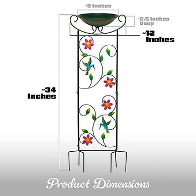 G128 35 Inch Height Iron Hummingbirds Bird Bath Bird Feeder with Trellis and Bowl