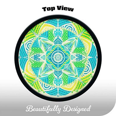 G128 14 in Round Glass Outdoor Side Table Mandrake Pattern, Decorative Plant Stand, Small End Table