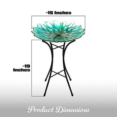 G128 19 Inch Height Glass Green Bird Baths Bird Feeder with Metal Stand