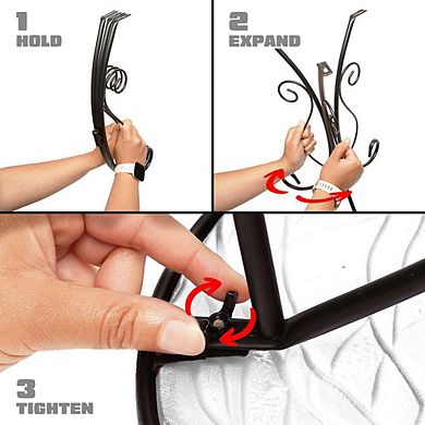 G128 12 in Round Glass Outdoor Side Table Peacock Pattern, Decorative Plant Stand, Small End Table