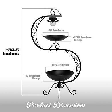 G128 36 Inch Height 2-Tier Bird Bath with Flower Planter Pedestal & Solar Lighting Lamp