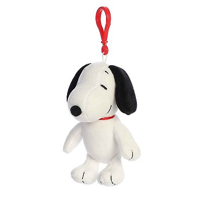 Aurora Mini White Peanuts 4.5" Snoopy Clip-On Adorable Stuffed Animal