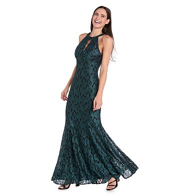 Women's R&M Richards Long Glitter Lace Scalloped Bodice Detail Dress