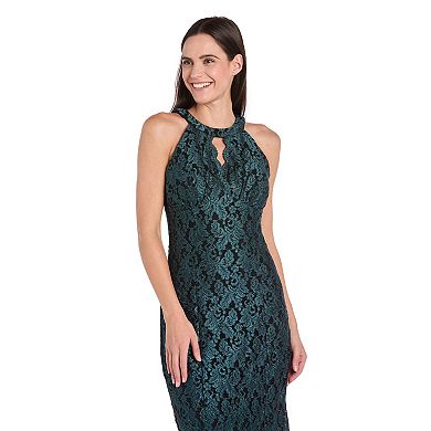 Women's R&M Richards Long Glitter Lace Scalloped Bodice Detail Dress
