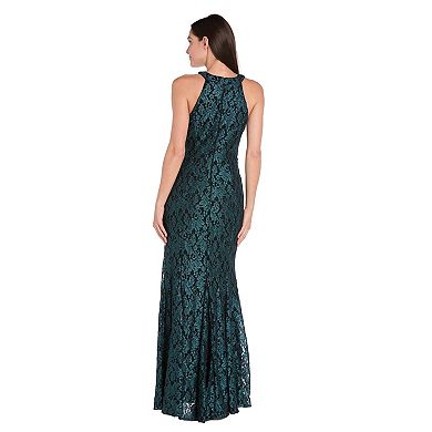 Women's R&M Richards Long Glitter Lace Scalloped Bodice Detail Dress