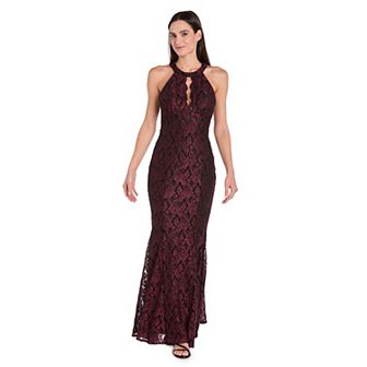 Women's R&M Richards Long Glitter Lace Scalloped Bodice Detail Dress