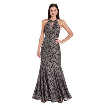 Women's R&M Richards Long Glitter Lace Scalloped Bodice Detail Dress