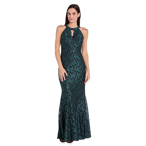 Женские платья R&M Women's R&M Richards Long Glitter Lace Scalloped Bodice Detail Dress