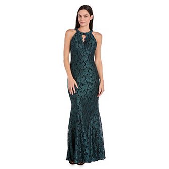 Women's R&M Richards Long Glitter Lace Scalloped Bodice Detail Dress