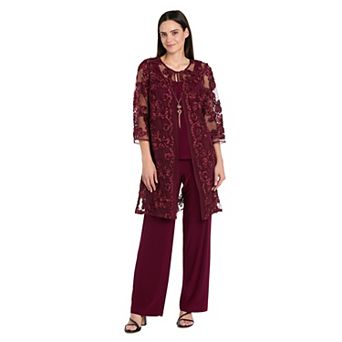 Women's R&M Richards 3 pc Soutache Ribbon Duster Pantsuit
