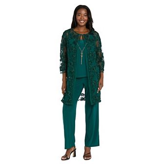 Women's R&M Richards 3 pc Soutache Ribbon Duster Pantsuit