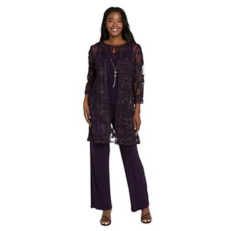 Women's R&M Richards 3 pc Soutache Ribbon Duster Pantsuit