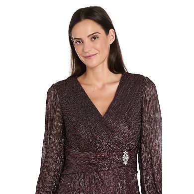 Women's R&M Richards 3/4 Sleeves V-Neck Crinkle Dress