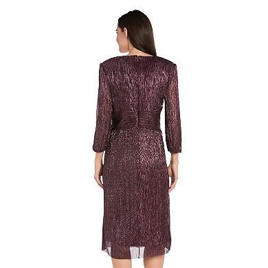 Women's R&M Richards 3/4 Sleeves V-Neck Crinkle Dress