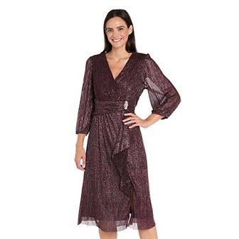 Women's R&M Richards 3/4 Sleeves V-Neck Crinkle Dress
