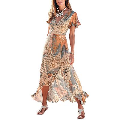 Lascana Women's Printed Side Slit Maxi Dress, Size: 6