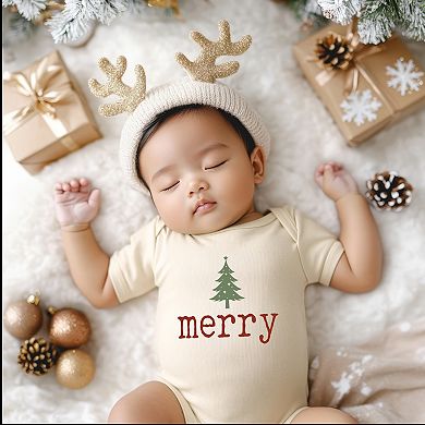 Merry Christmas Tree Stars - Baby Short Sleeve Graphic Bodysuit