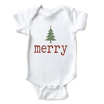 Merry Christmas Tree Stars - Baby Short Sleeve Graphic Bodysuit