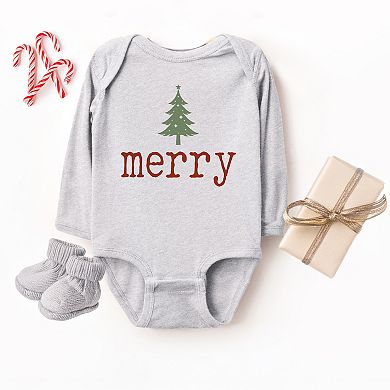 Merry Christmas Tree Stars - Baby Long Sleeve Bodysuit