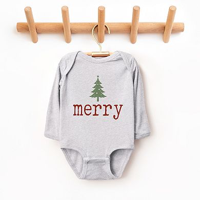 Merry Christmas Tree Stars - Baby Long Sleeve Bodysuit