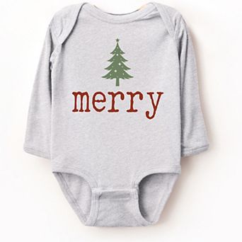 Merry Christmas Tree Stars - Baby Long Sleeve Bodysuit