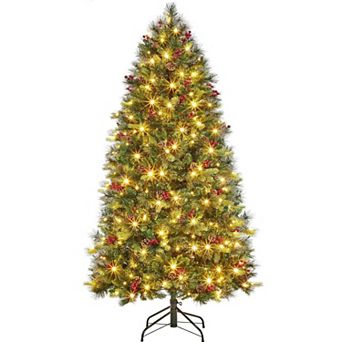 6FT Pre-Lit Xmas Tree - Warm White Incandescent Lights, Red Cone
