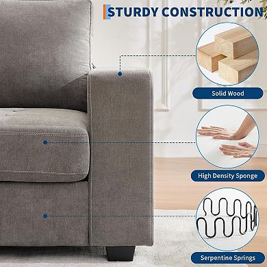 90" Loveseat Sofa, Cloud Couch with USB/Type-C Ports, Removable Covers, Solid Wood, Gray