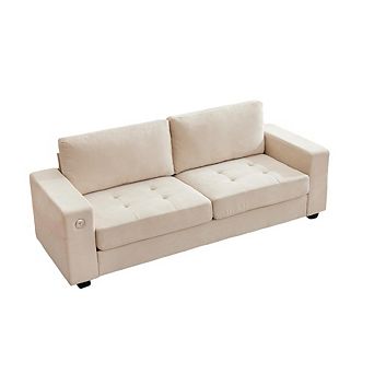 90" Loveseat Sofa, Cloud Couch with USB/Type-C Ports, Removable Covers, Solid Wood, Gray