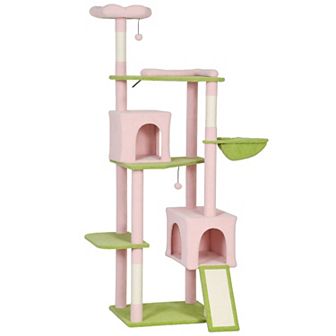 PawHut 74inch Flower Cat Tree, Large Cat Tower with Scratching Post & Board