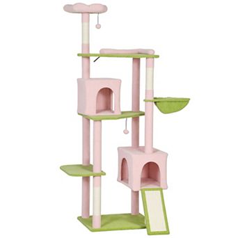 PawHut 74inch Flower Cat Tree, Large Cat Tower with Scratching Post & Board