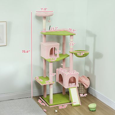PawHut 74inch Flower Cat Tree, Large Cat Tower with Scratching Post & Board