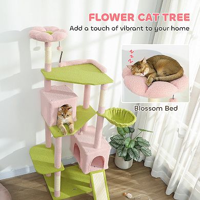 PawHut 74inch Flower Cat Tree, Large Cat Tower with Scratching Post & Board