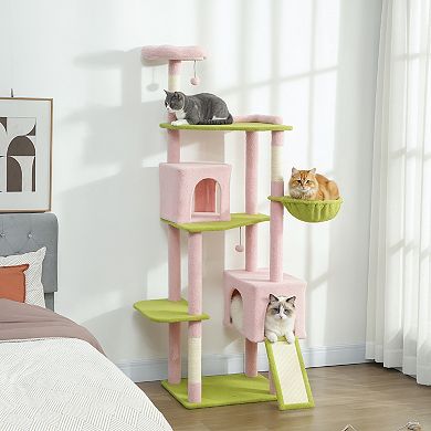 PawHut 74inch Flower Cat Tree, Large Cat Tower with Scratching Post & Board