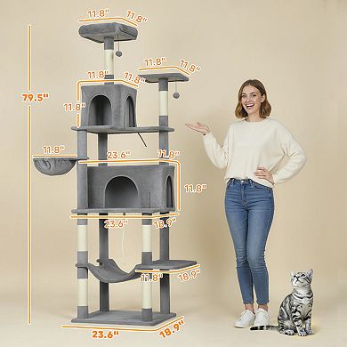 PawHut Multi-Level Cat Tree with 2 Condos, 80inch Tall Cat Tower for Indoor