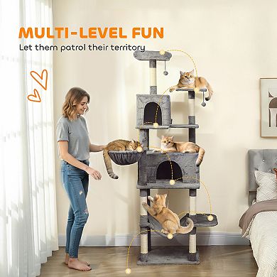 PawHut Multi-Level Cat Tree with 2 Condos, 80inch Tall Cat Tower for Indoor