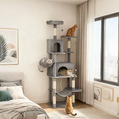 PawHut Multi-Level Cat Tree with 2 Condos, 80inch Tall Cat Tower for Indoor